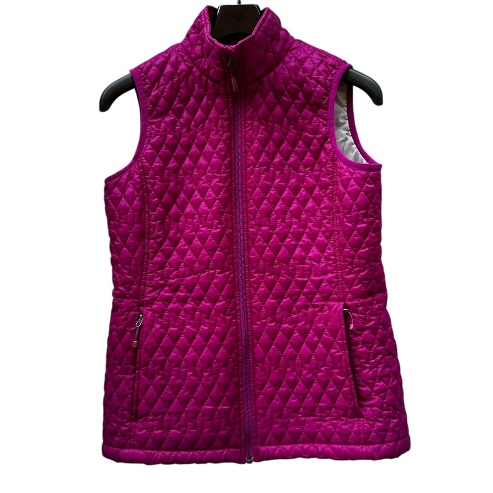 Land's End Women Fuchsia Quilted Vest Mock Neck Full Zip Lightweight Size S 6-8 - Picture 3 of 6
